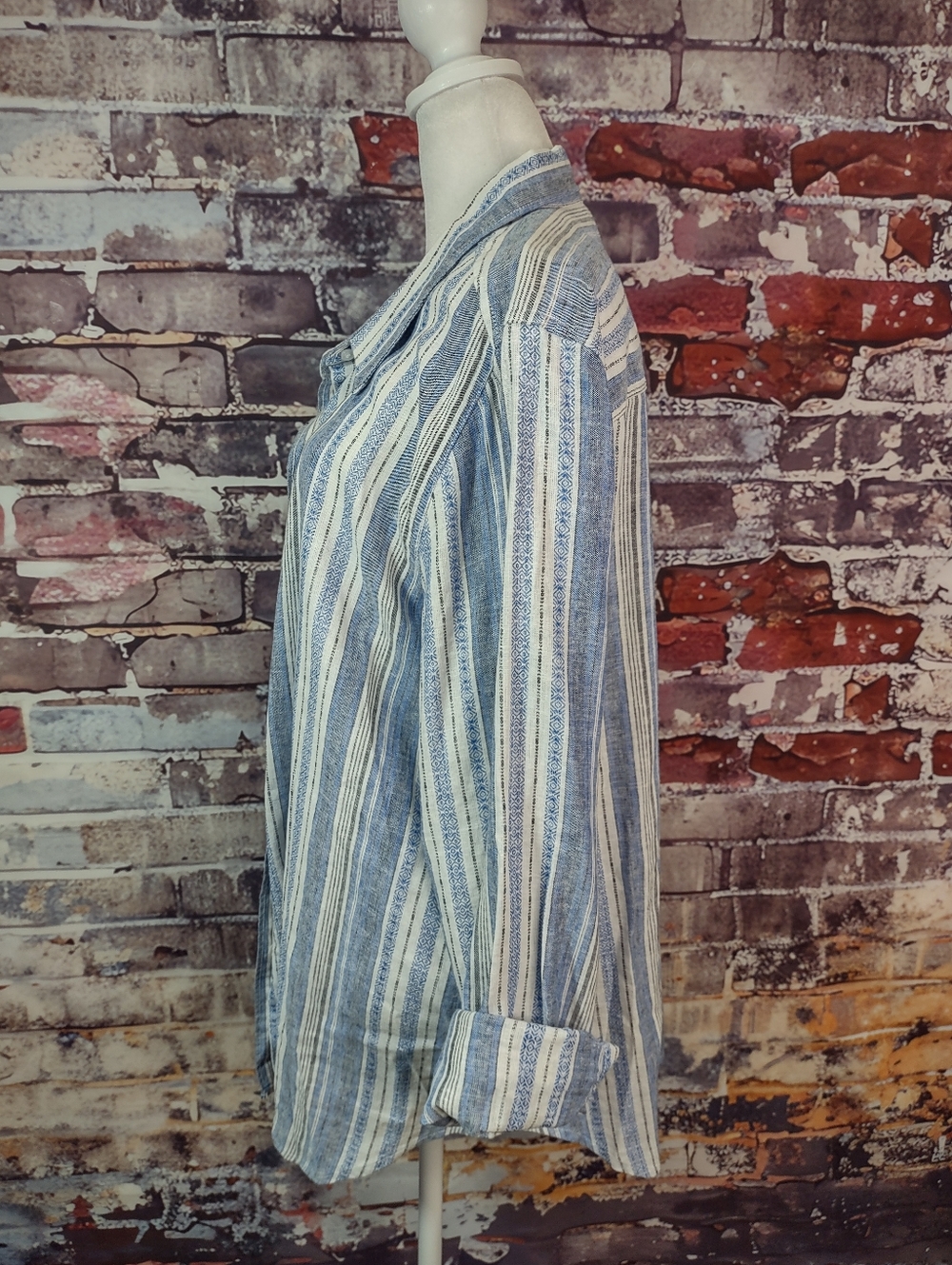 Lucky Brand Baja Stripe Linen Blend Shirt - Picture 2 of 9